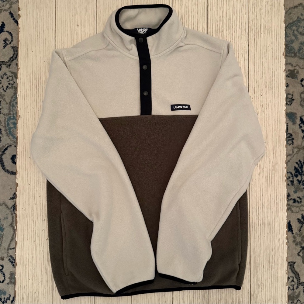 Lands End Men's Long Sleeve Polar Warm Fleece Snap Neck Pullover, size Medium
